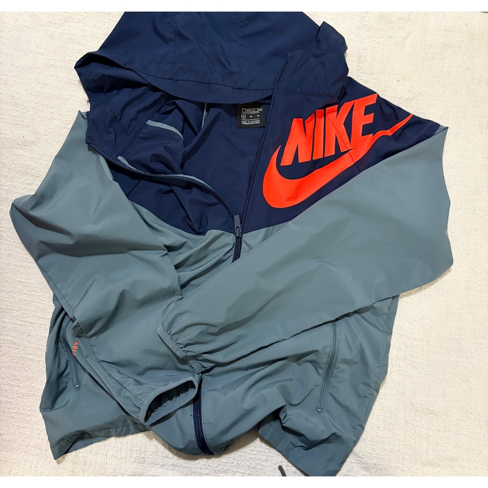 Nike Boys Windrunner Jacket Navy Blue Orange Packable Windbreaker XL 18-20